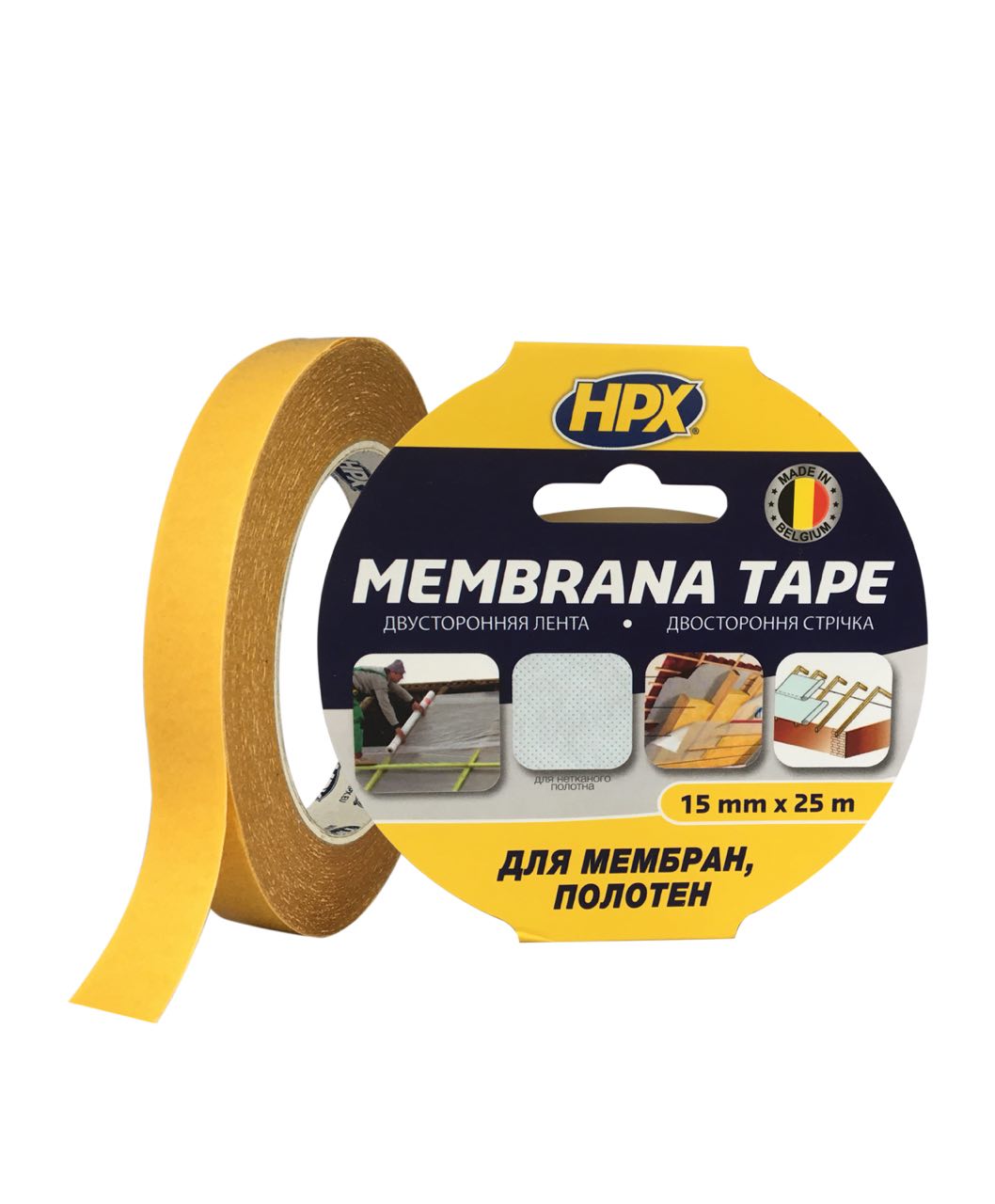 Малярна стрічка  для мембрани MEMBRANA TAPE HPX двохстороння 15мм х 25м прозрачная